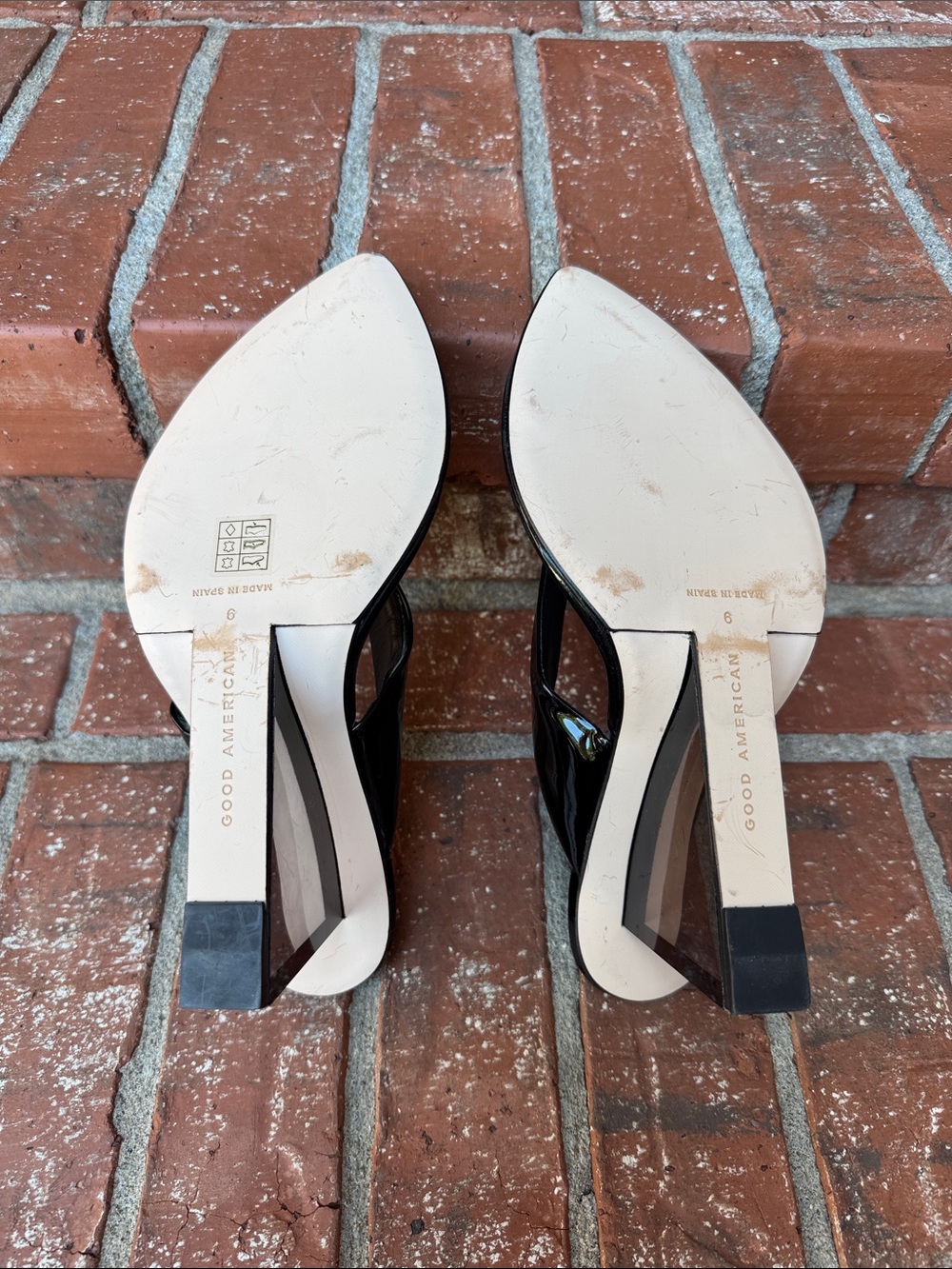 Good American Transparent Wedge Thong Sandal in Black Neoprene Women's Size 9 - Picture 6 of 8